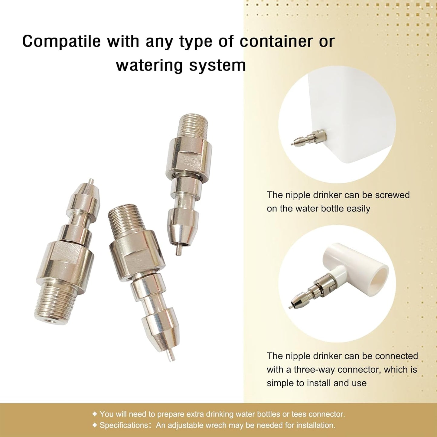 Stainless Steel Rabbit Water Nipples Feeder Automatic Watering System Kit for Guinea Pigs Ferrets and Other Rodent Small Animals (6PCS)