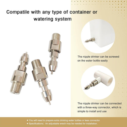 Stainless Steel Rabbit Water Nipples Feeder Automatic Watering System Kit for Guinea Pigs Ferrets and Other Rodent Small Animals (6PCS)