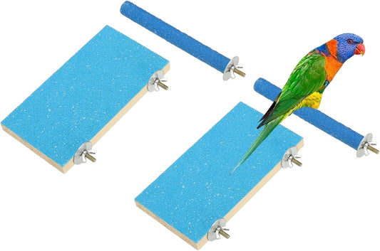 Bird Perch Stand, Wooden Parrot Perch Stand Toy, Paw Grinding Stick, Bird Cage Accessories, 7.48 x 3.94in (Blue, 2 Pcs) Birds Toys Intended for Cage/Parakeets/Conure/Budgie