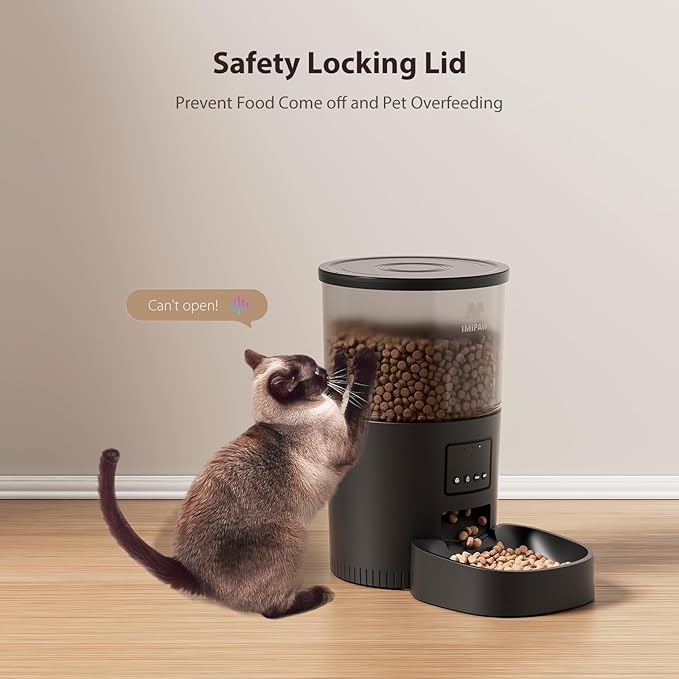 IMIPAW Automatic Cat Feeder, 5G WiFi Cat Food Dispenser with APP Remote Control, Pet Dry Food Smart Feeder, Programmable Timed Feeding, Dual Power Supply, 1-10 Meals Per Day