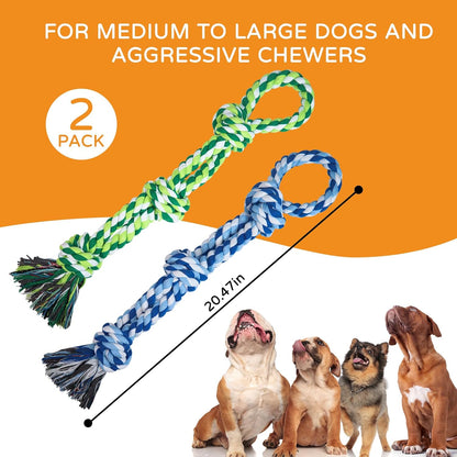 2 Pack Dog Rope Toys for Medium Large Breed, Nearly Indestructible Dog Chew Toys for Aggressive Chewers, Teeth Cleaning Chew Toys, Dog Tug Toy for Boredom, Dog Rope Toy for Aggressive Chewers