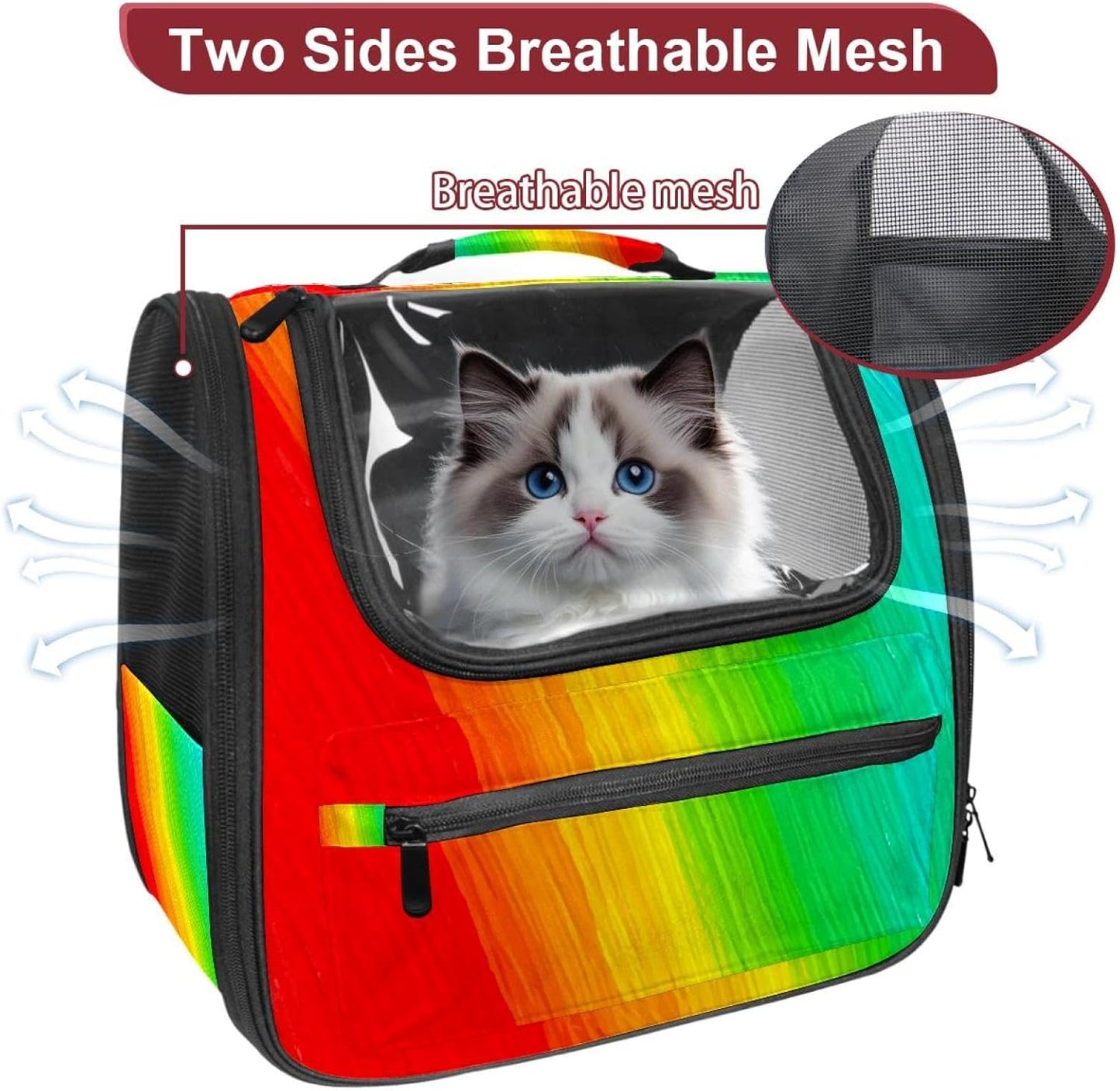 Rainbow Pet Travel Carrier | Ventilated Comfortable Design with Safety Features | Ideal for Small to Medium Sized Pets Cats, Dogs etc