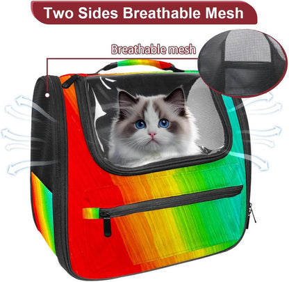 Rainbow Pet Travel Carrier | Ventilated Comfortable Design with Safety Features | Ideal for Small to Medium Sized Pets Cats, Dogs etc
