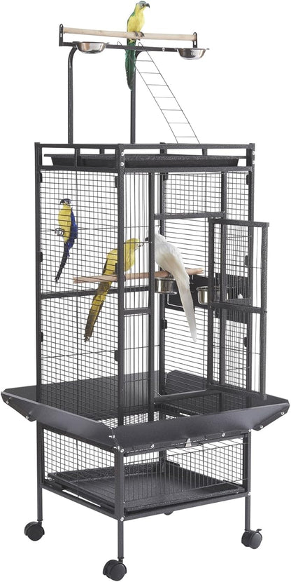61 Inch Wrought Iron Large Bird Flight Cage with Rolling Stand for Budgie Parakeet Conure 18" L x 18" W x 61" H