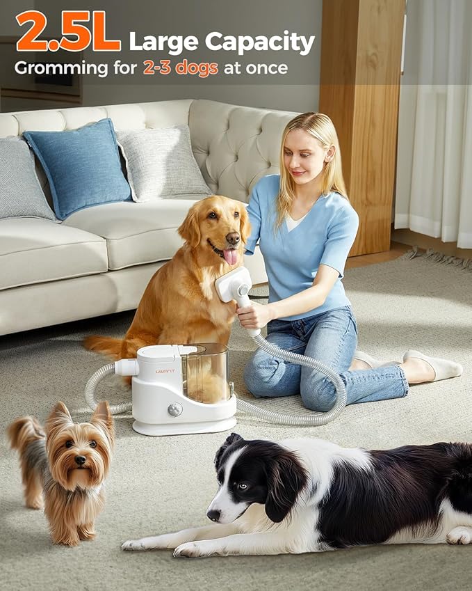 uwant Dog Grooming Vacuum, Cat Grooming Kit, Pets 13KPa Suction Grooming Kit for Home, 6 in 1 Low Noise Pet Hair Removal Tool, White and Silver