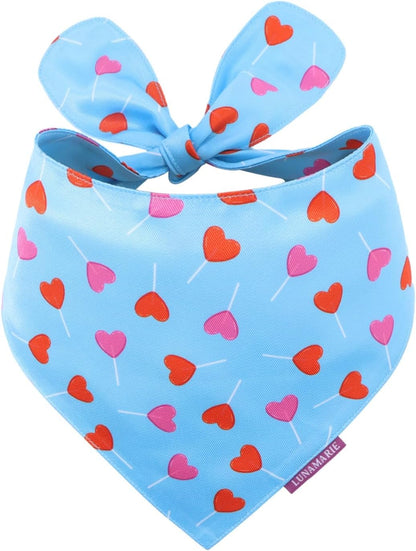 LunaMarie - Luxury Pet Birthday Bandanas -Premium & Silky Poly Fabric | 100% Handmade | Custom Shape Dual Layered (LoviePop, Medium)