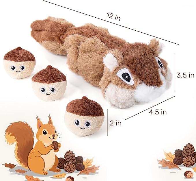 Hollypet Squeaky Dog Toy, Interactive Plush Hide and Seek Dog Toys for Small Medium Sized Dogs and Non-Aggressive Chewers, Puppy Teeth Clean Chew Toys, Pine Cone
