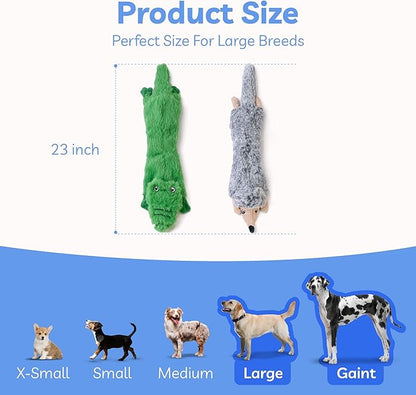 SHARLOVY Dog Squeaky Toys No Stuffing 2 Pack, Plush Crinkle Dog Toys for Large Breed, Durable Doggie Chew Cute Animals Puppy Toy for Teething