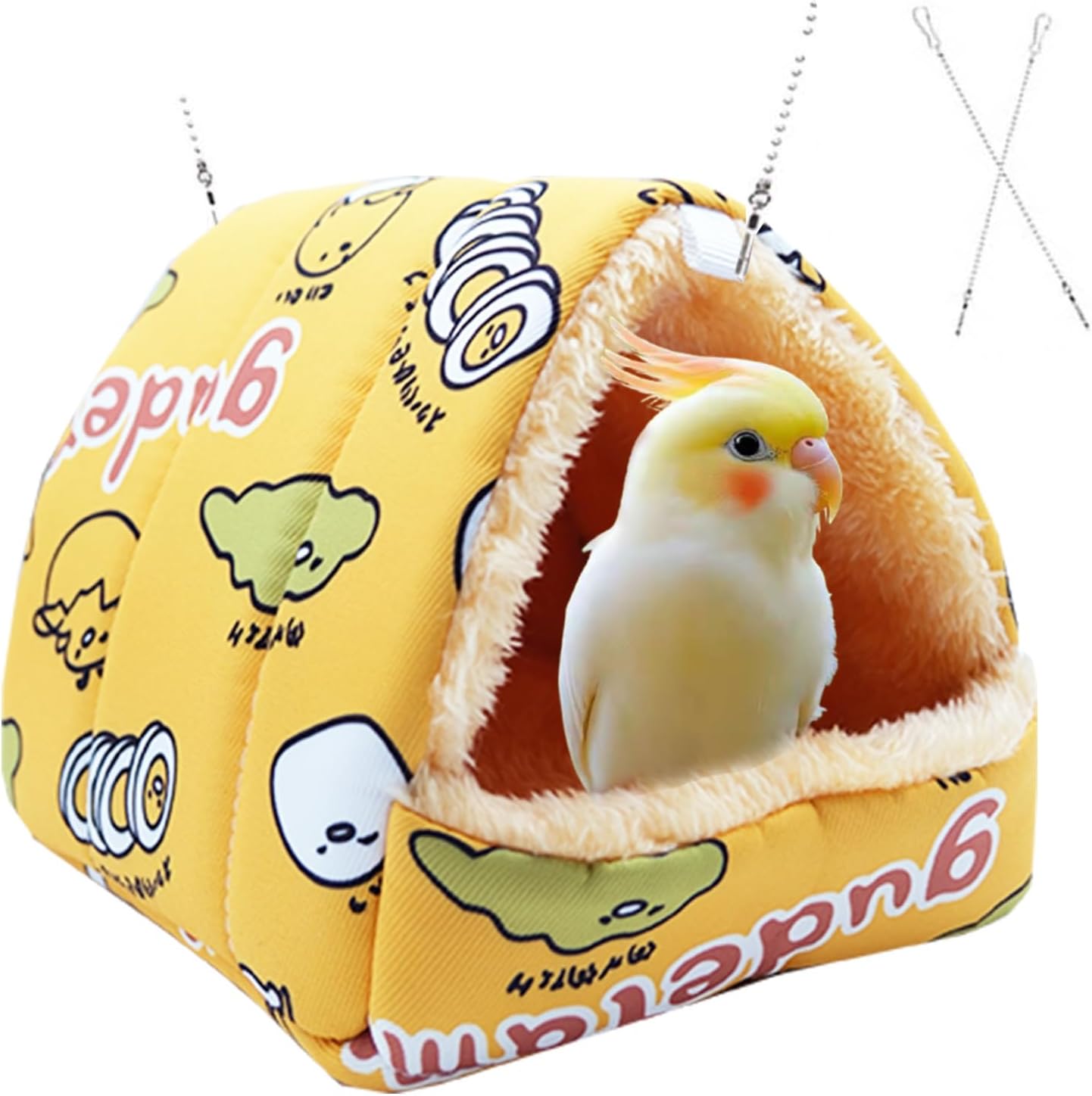 SUSOO Plush Warm Bird Nest House - Hanging Snuggle Bed Velvet Shed Hut Cage Fluffy Hideaway Winter Sleeping Hammock for Parrot Parakeet Conure Cockatiel Budgies Lovebird (Yellow, M)