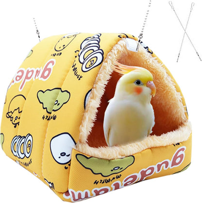 SUSOO Plush Warm Bird Nest House - Hanging Snuggle Bed Velvet Shed Hut Cage Fluffy Hideaway Winter Sleeping Hammock for Parrot Parakeet Conure Cockatiel Budgies Lovebird (Yellow, M)