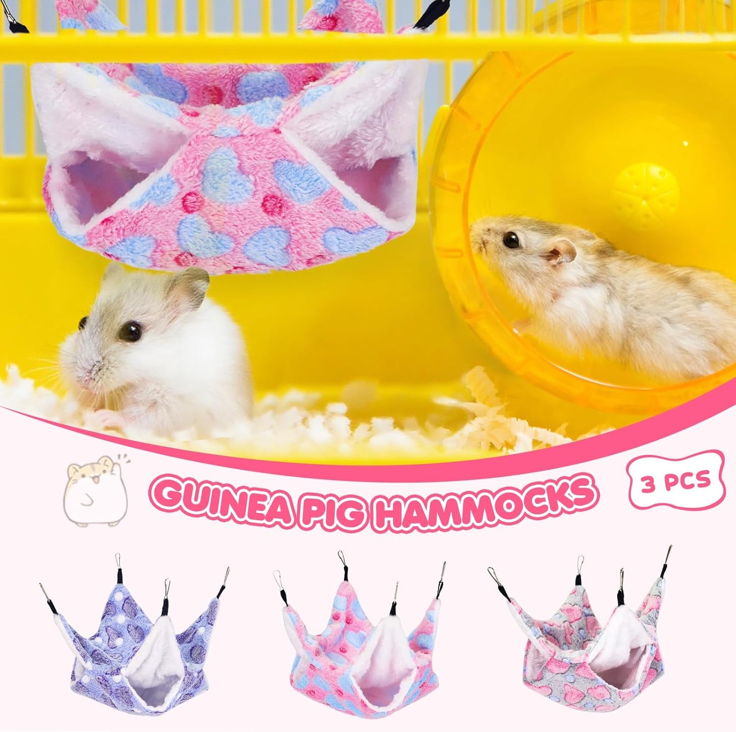 3 Pcs Guinea Pig Hammock, Rat Ferret Hamster Hanging Hammock Guinea Pig Accessories for Small Animals Chinchilla Parrot Sugar Glider Ferret Squirrel (11"×11")