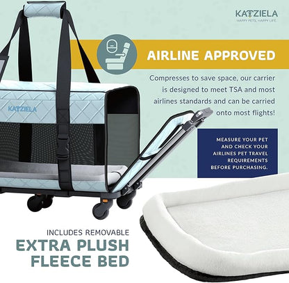 Pet Carrier Airline Approved - Dog Carrier with Wheels - TSA Airline Approved Dog Carrier - Rolling Pet Carrier with Wheels for Small to Medium Size Cat or Dog - Airplane Cabin Animal (Blue)