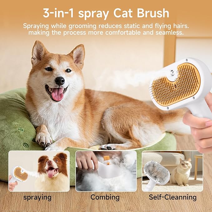 Pet Steam Brush for Dog & Cat–Pet comb leave-in serum