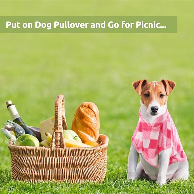 KAMA BRIDAL Dog Spring Autumn Winter Coat Pullover Fleece Vest for Cats & Small/Medium Dogs - Thin Sweater, Pink & White Plaid (L)