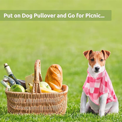 KAMA BRIDAL Dog Spring Autumn Winter Coat Pullover Fleece Vest for Cats & Small/Medium Dogs - Thin Sweater, Pink & White Plaid (L)