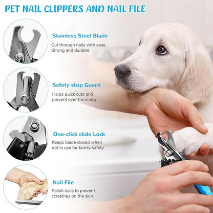 Dog Brush & Grooming Kit – 9-Piece Pet Brush & Deshedding Set for Shedding, Bathing, Trimming & Nail Care | Grooming Tools for Dogs & Cats, Includes Comb, Nail Clipper, Scissors, Slicker Brush (Blue)