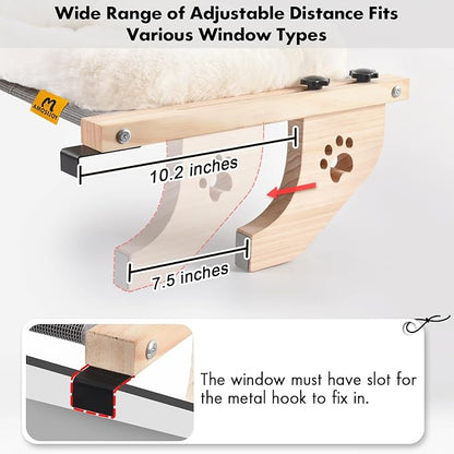 AMOSIJOY Cat Sill Window Perch Sturdy Hammock Seat with Cushion Bed Cover, Wood & Metal Frame for Large Cats, Easy to Adjust Windowsill, Bedside, Drawer and Cabinet (L)