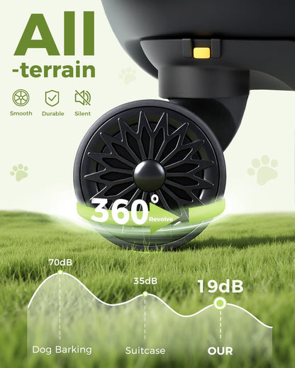 Lekereise Cat Carrier with Wheels (Black), 180° Wide Open Rolling Cat Carrier for Outdoor Adventures, Silent Wheels & Hard Bottom for Park/Camping, Portable Pet Travel Carrier for Cats Up to 15 lbs