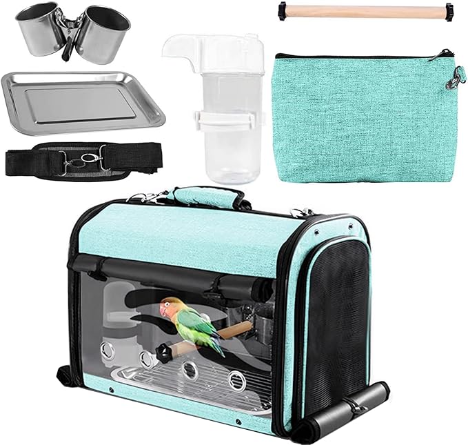 Sanmoncare Bird Carrier Bag Cockatiel Travel Cage with Stand, Lightweight Travel Carrier for Small Bird, Portable Parrot Travel Bag, Pet Transparent Travel Backpack