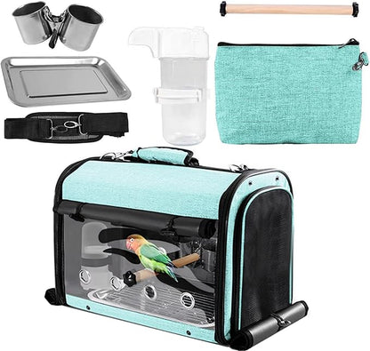 Sanmoncare Bird Carrier Bag Cockatiel Travel Cage with Stand, Lightweight Travel Carrier for Small Bird, Portable Parrot Travel Bag, Pet Transparent Travel Backpack