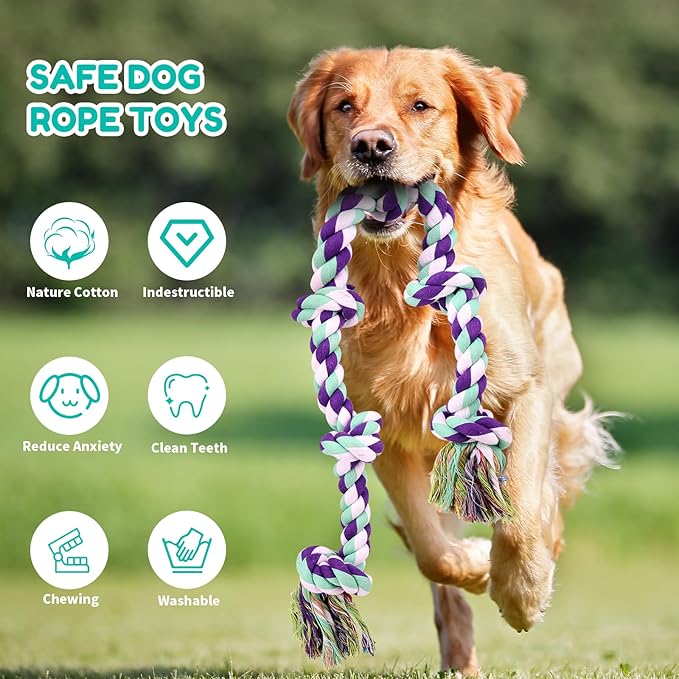 Dog Rope Toy 42In 6 Knots Indestructible Natural Cotton - Tough Chew Toys for Medium/Large Breeds Aggressive Chewers, Daily Companionship, Heavy Duty Tug of War Dog Pull Rope Teeth Cleaning