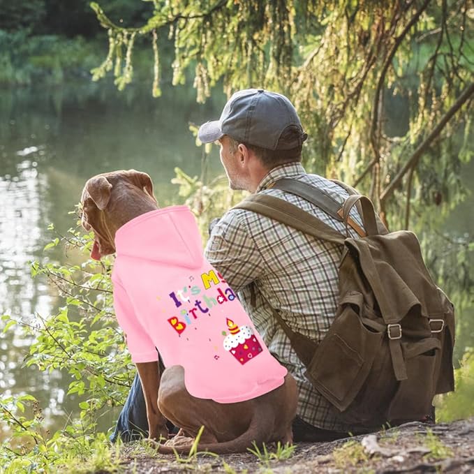 GreenJoy Dog Sweater Dog Hoodie Cold Weather Coat Hooded Sweatshirt for Puppies,Cats, Small Medium Large Dogs (Pink(It's My Birthday), Medium)