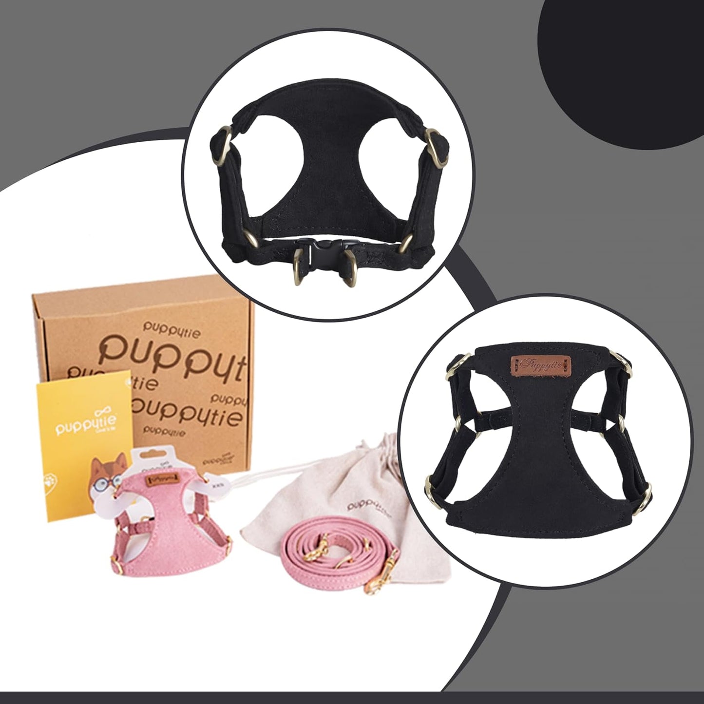 Puppytie No Pull xs Dog Harness with Multifunction Dog Leash,Soft Adjustable No Choke Escape Proof Pet Harness Vest,Black,XS