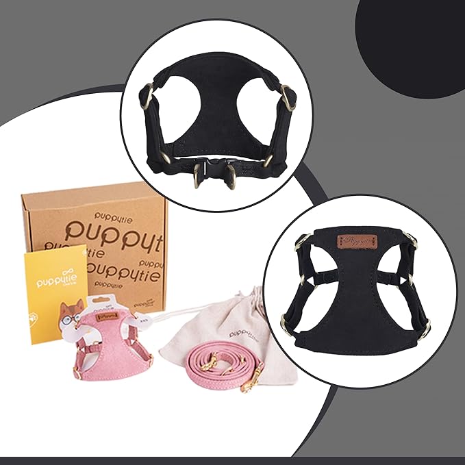 Puppytie No Pull Small Dog Harness with Multifunction Dog Leash,Lightweight Soft Adjustable No Choke Escape Proof Pet Harness Vest Pet Harness Vest,Black,M