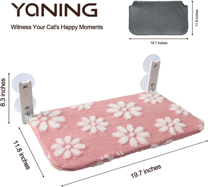 Cat Window Perch, Foldable Cat Window Hammock with Cute 3D Textured Flower Cover, Breathable Mesh Cover and Strong Suction Cups, Cordless Window Seat Bed for Indoor Cats (Pink, Medium)