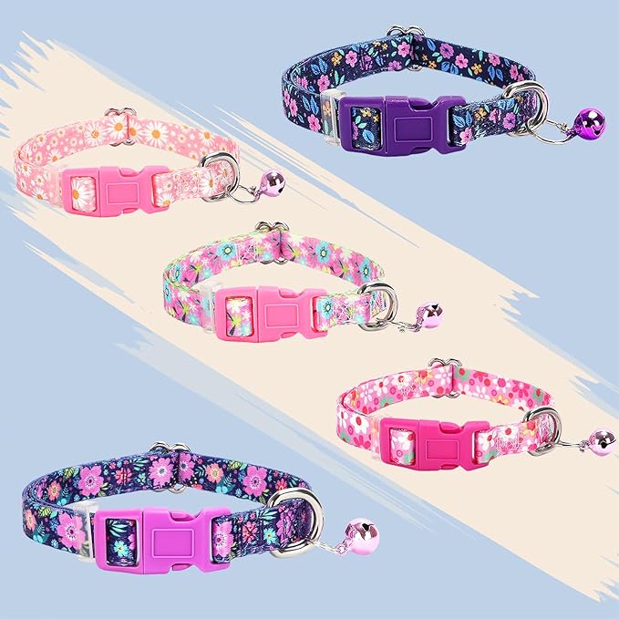 Flower Small Dog Collar with Bell, Soft Adjustable Puppy Collar Tiny Cat Collars with Bells for XS Small Girl and boy Dogs Little Animal,S