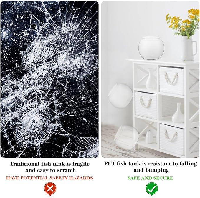 POPETPOP Plastic Aquarium Betta Fish Tank: Large Clear Fishbowl Goldfish Bowl - Tank Vase Pot Clear Bubble Planter with Break Resistant for Home décor Wedding Event Party 8.67 x 6.89 Inches