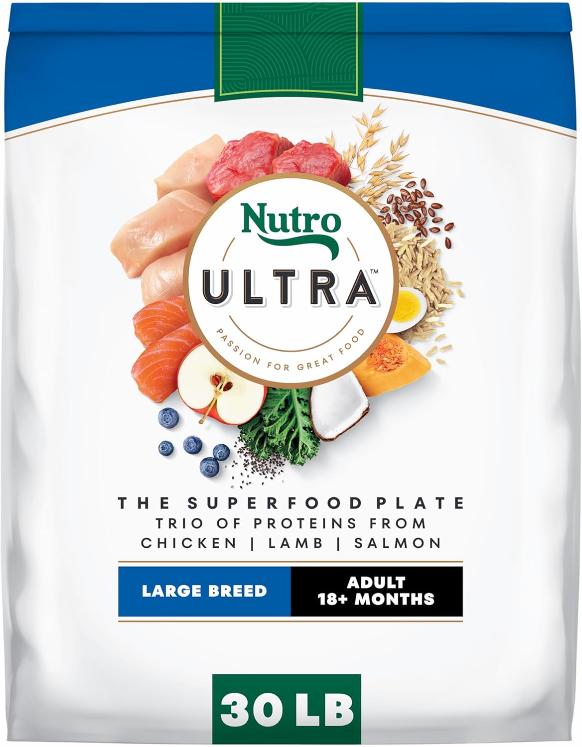 Nutro Ultra Adult Large Breed Dry Dog Food, Chicken, Lamb and Salmon Protein Trio, 30 lb. Bag