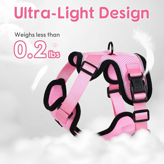Dooradar Cat Harness and Leash Set, Escape Proof Safe Adjustable Kitten Vest Harnesses for Walking, Easy Control Soft Breathable Mesh Jacket with Reflective Strips for Cats, Pink, XS