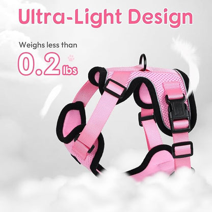 Dooradar Cat Harness and Leash Set, Escape Proof Safe Adjustable Kitten Vest Harnesses for Walking, Easy Control Soft Breathable Mesh Jacket with Reflective Strips for Cats, Pink, XS