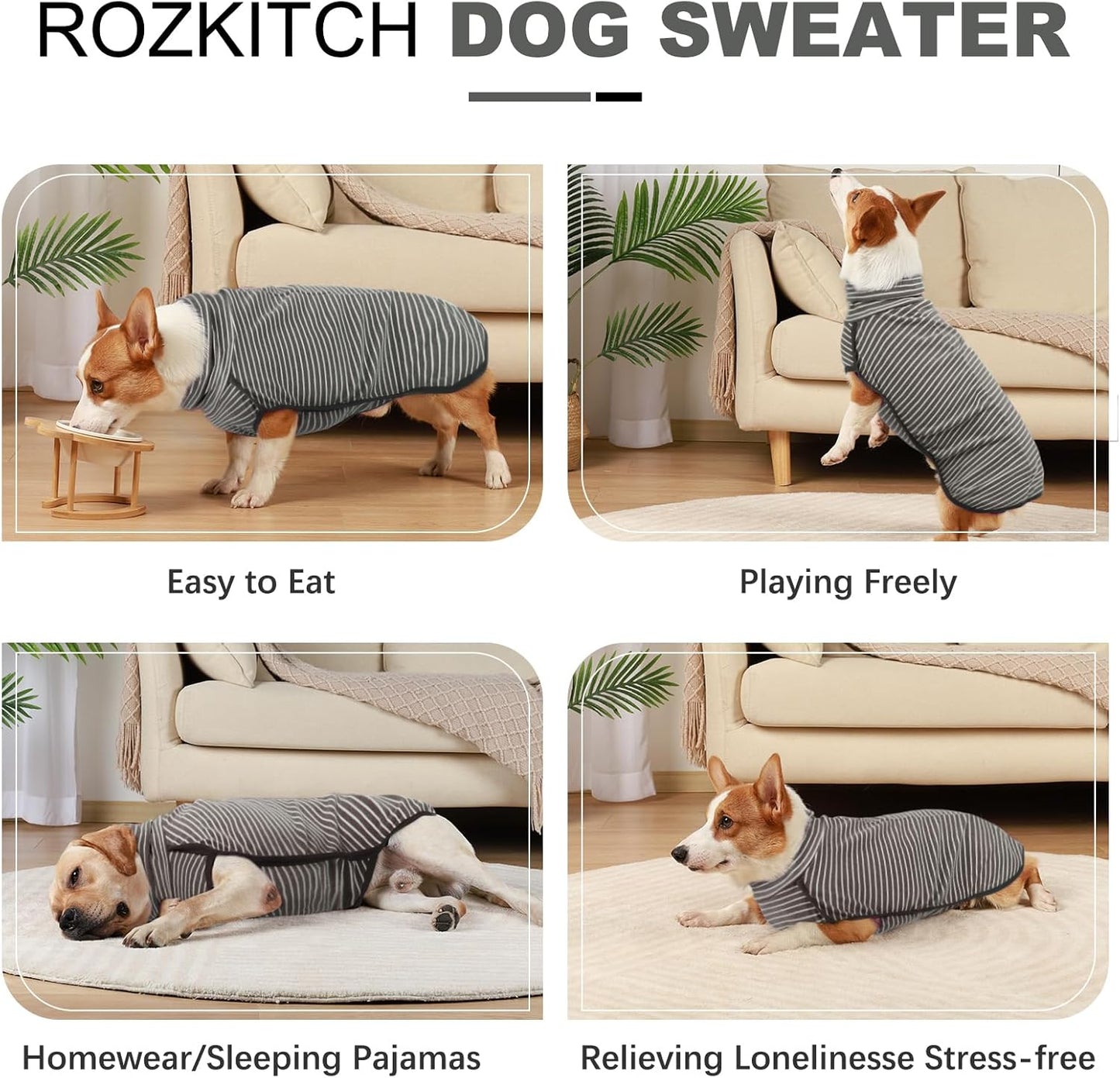 ROZKITCH Dog Winter Coat Soft Pullover Pajamas, Stripe Pet Windproof Warm Cold Weather Jacket Vest Cozy Jumpsuit Apparel Outfit Clothes for Walking Hiking Travel Sleep Stripe M