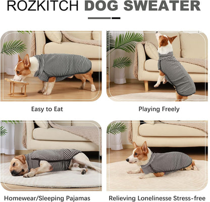 ROZKITCH Dog Winter Coat Soft Pullover Pajamas, Pet Windproof Warm Cold Weather Jacket Vest Cozy Jumpsuit Apparel Outfit Clothes for Walking Hiking Travel Sleep Stripe XL