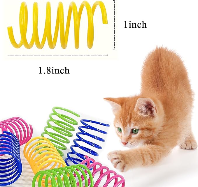 Cat Spring Toys, Bouncy Coil Kitty Cats Spiral Spring Toy for Indoor Cats Heavy Interactive Cat Toys Springy Chew Toys Colorful Springs Cat Toy for Biting, Swatting, Hunting Entertainment Kitten Toys