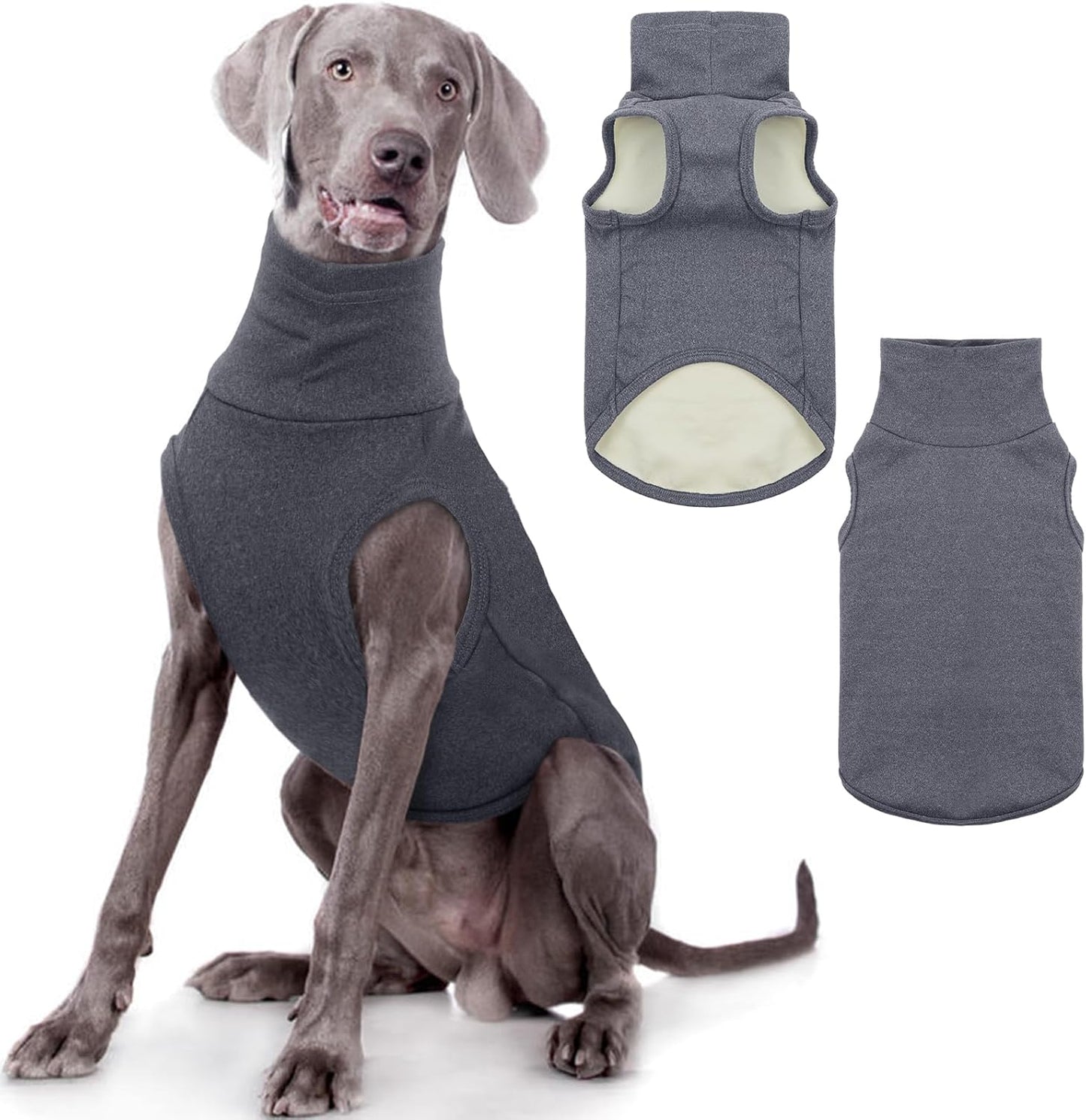 ROZKITCH Dog Sweaters Soft Fleece Pullover Sweatshirt Pajamas, Turtleneck Warm Pet Cold Weather Jacket Stretchy Vest Jumpsuit Apparel Outfit Clothes for Small Medium Large Dogs Walking Sleep Grey 2XL