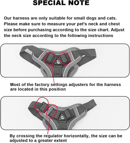 SOLMOONY Small Dog Harness,Soft Mesh Puppy Harness and Leash Set,No Escape Cat Harnesses for Training Walking,Reflective Adjustable Puppy Vest for Small Medium Dogs, Cats (Grey, XL)