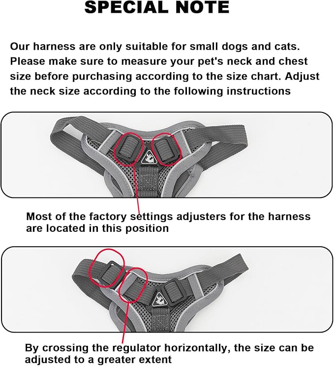 SOLMOONY Small Dog Harness,Soft Mesh Puppy Harness and Leash Set,No Escape Cat Harnesses for Training Walking,Reflective Adjustable Puppy Vest for Small Medium Dogs, Cats (Grey, L)