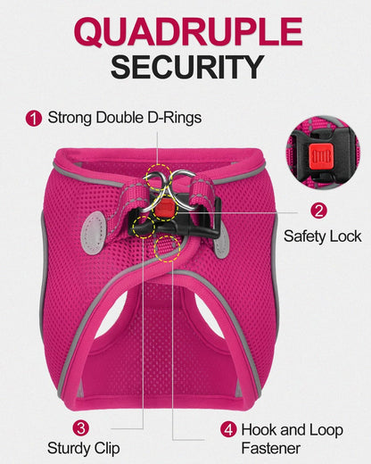 Joytale Small Dog Harness, Breathable Mesh Step-in Vest, Reflective Soft Padded Harnesses for Small and Medium Dogs, Hot Pink, M