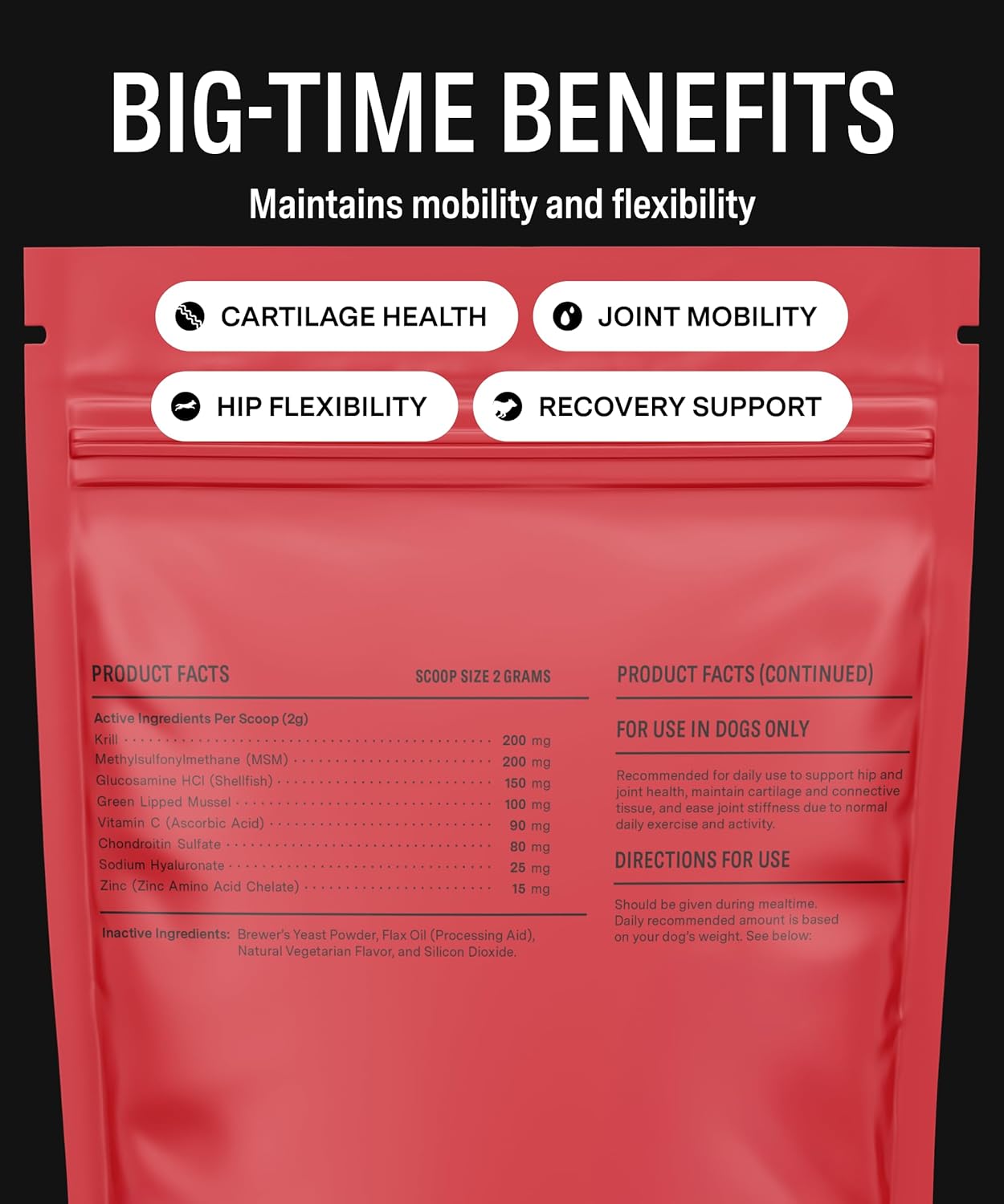 Fi Hip & Joint Supplement for Dogs | Powder Joint Support | Glucosamine, Chondroitin & MSM, Krill, Zinc | Promotes Mobility, Flexibility, Bone and Cartilage Health | Vet-Formulated | 90 Scoops