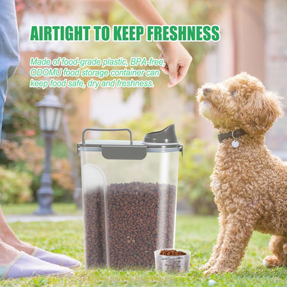 Dog Food Storage Container 5-7Lbs with Large Spout & Cup, 5L Cat Food Container Airtight, Travel Pet Dry Food Holder, BPA-Free Plastic Food Dispenser for Pet Food, Bird Seed, Fish Food, etc