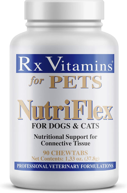 Rx Vitamins NutriFlex for Cats & Dogs - Glucosamine for Dogs Hip and Joint Supplement - with Bovine Collagen and Chondroitin - Joint Pain Relief & Anti Inflammatory for Dogs - Beef Liver (90 chews)