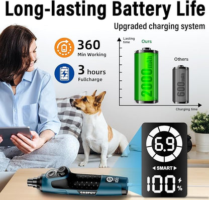 Casfuy Smart 6-Speed Dog Nail Grinder - 50% More Power Pet Nail Grinder with 2 LED Lights Quiet Rechargeable Electric Dog Nail Trimmers File Toenail Grinder for Large Medium Small Dogs & Cats (DB)