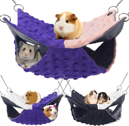 3 Pcs Guinea Pig Hammock, Rat Ferret Hamster Hanging Hammock Guinea Pig Accessories for Small Animals Chinchilla Parrot Sugar Glider Ferret Squirrel (11"×11")