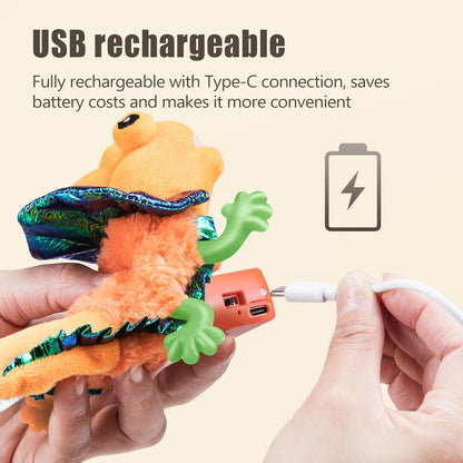 Migipaws Cat Toys, Touch Activated Flapping Chirping Lizard Kitten Toy with Catnip for Indoor Cats Kicker, Rechargeable (Orange)