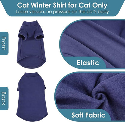 SUNFURA Turtleneck Sweater for Cat, Sphynx Cats Shirt Hairless Cat Sweaters with Sleeves, Warm and Soft Kitten Pullover Fleece Winter Pajamas Jumpsuit for Puppy Cats, Navy L