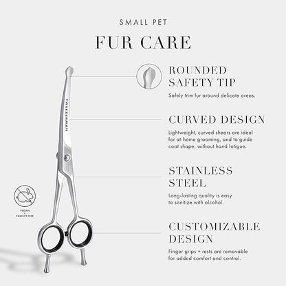 Tweezerman 7" Pet Grooming Scissors with Safety Round Tips, Professional Curved Grooming Shears for Dogs and Cats