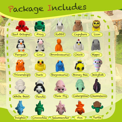 25pcs Mini Animals Figures, 3D Printed Animals and 3D Printed Fidget Toys, Desk Pets Animal Figurines Toys Bulk，Tiny 3D Printer Critters for Birthday Fillers,Teen Reward Gifts